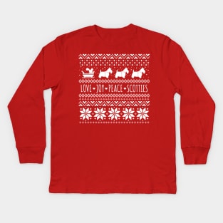 Scottish Terriers Christmas | Love Joy Peace Scotties Kids Long Sleeve T-Shirt